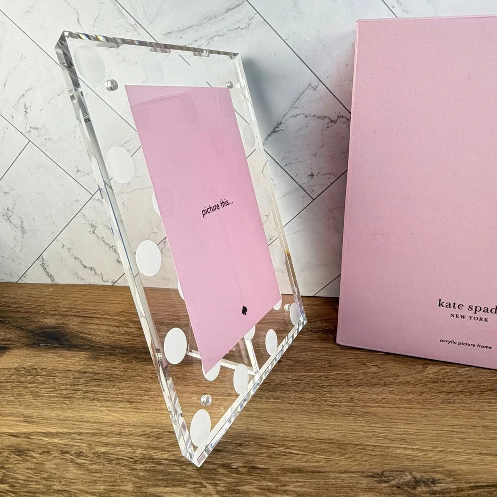Kate Spade New York White Dot Clear Acrylic Magnetic Picture Frame 5x7 4x6 Boxed